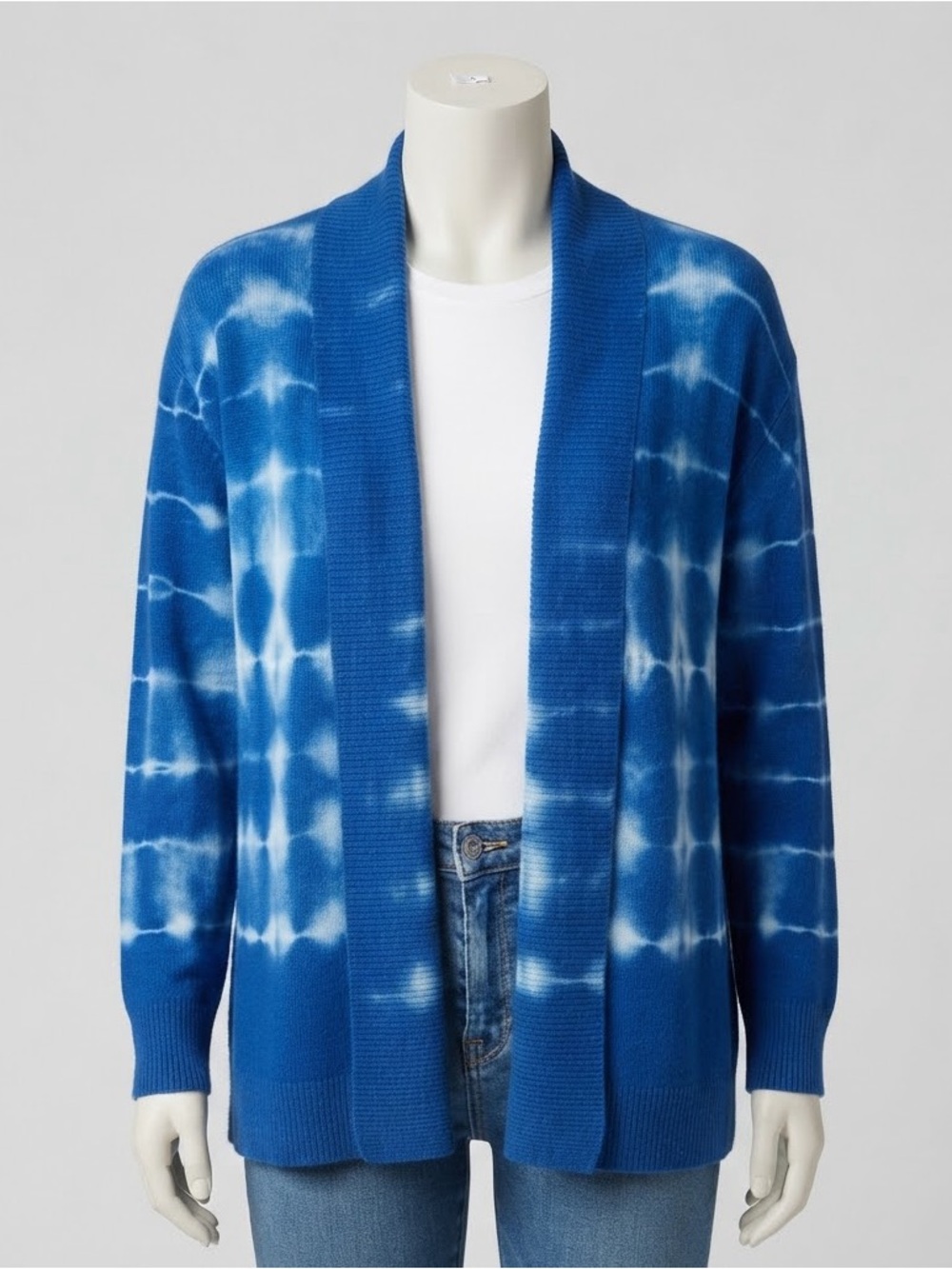 Calvin Klein Blue & White Tie-Dye Open Front Cardigan Size Large